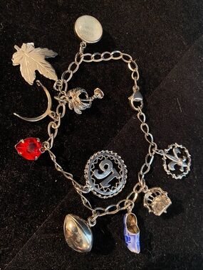 Vintage Sterling Silver Charm Bracelet 14K Gold Charm Danecraft 925 7.75”